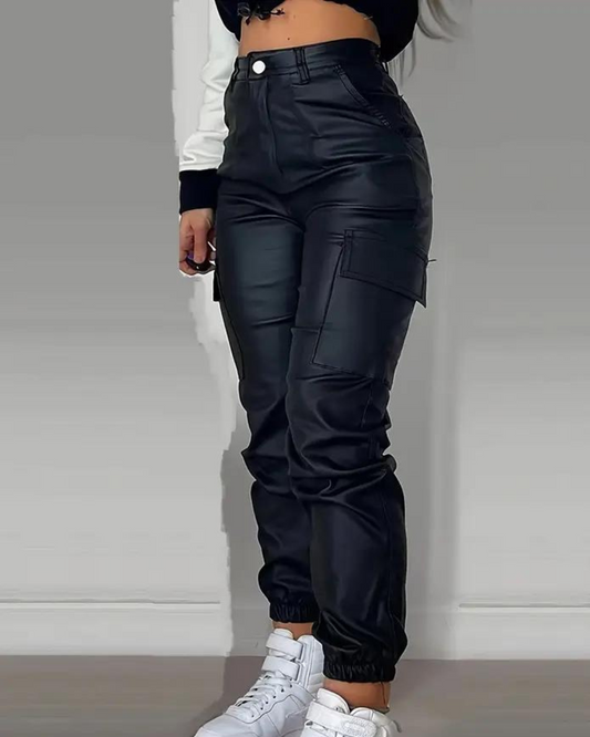 Cargo Leather Pants - Black