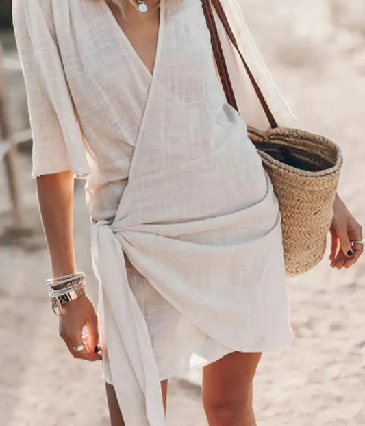 Bella Lux™ | Linen Dress With V-Neckline