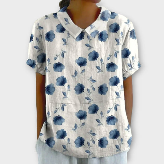 Bella Lux™ l Floral Cotton and Linen Blouse